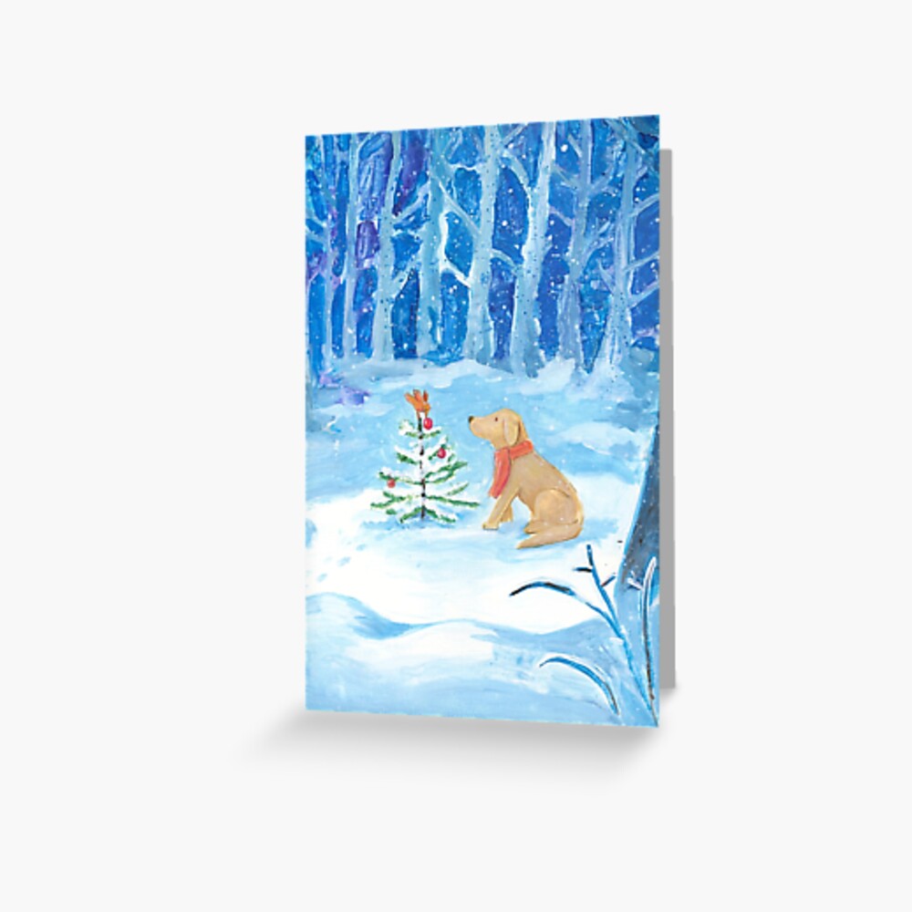 honden kerstkaartje, getekende hond, honden illustratie, kersthond, sneeuw hond, www.DOGvision.be